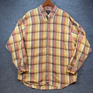 Tommy Bahama Indigo Palms Linen Blend Shirt Men's XL Orange/Red Plaid Casual